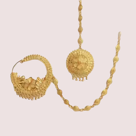 Handmade Brass Alloy Bridal Nath Mangtika Jewelry Set